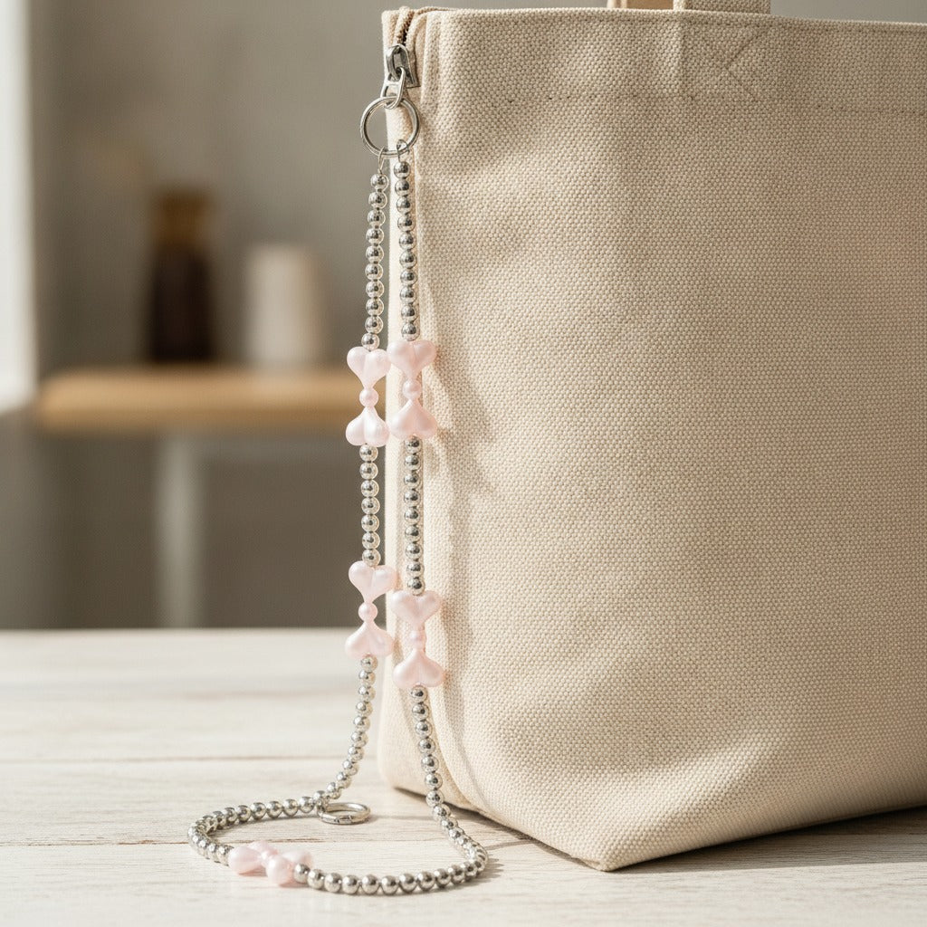 Double Heart Pearl Keychain - Pink