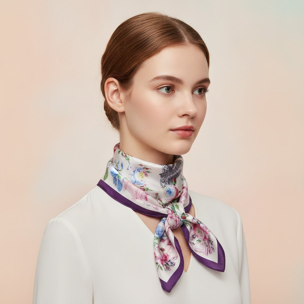 Parisian Floral Square Scarf - Lavender Floral
