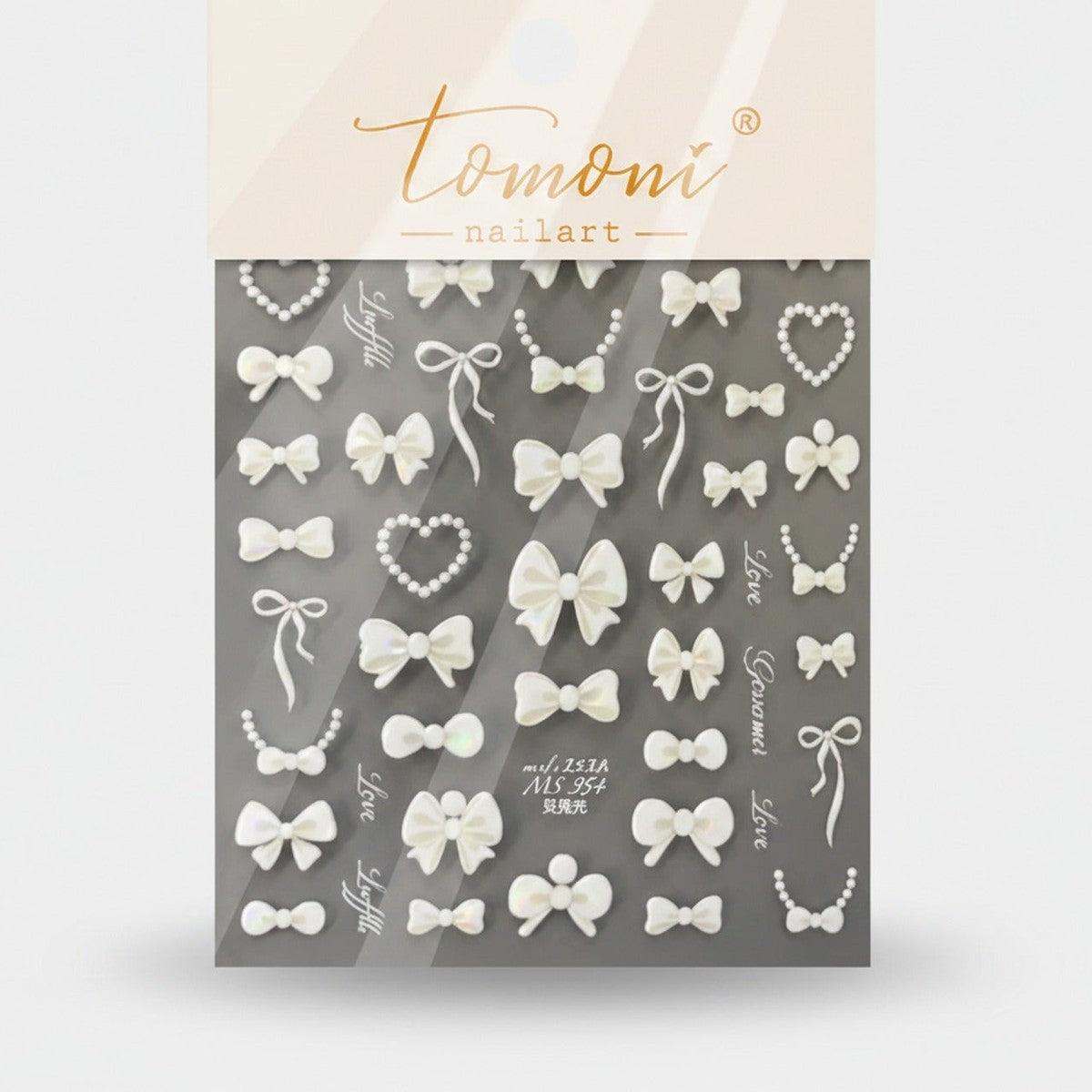 Bow Pearl Heart Nail Art Stickers – Korean nail care (view 1)