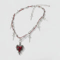 Thorned Heart Pendant Necklace - Silver & Burgundy