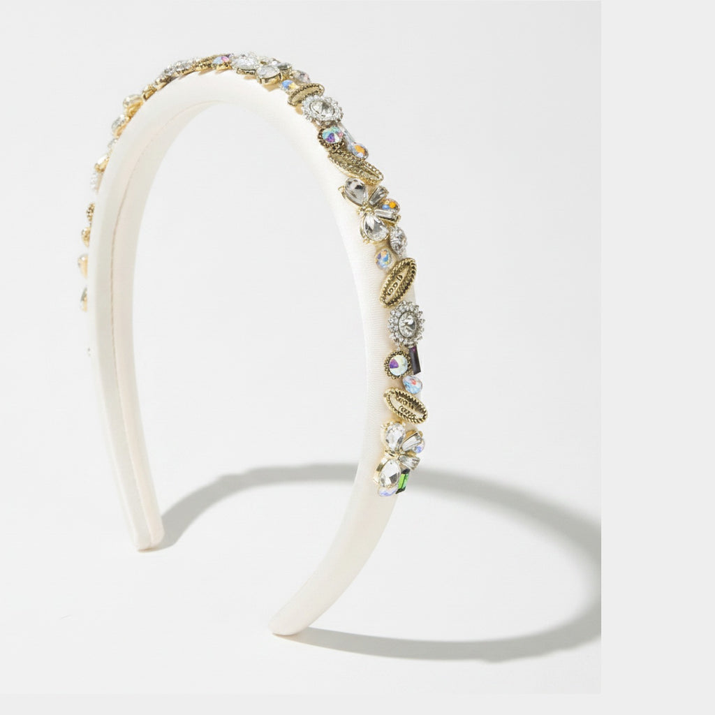 Padded Headband With Rhinestone Embellishments - White – hair accessories (view 1)
