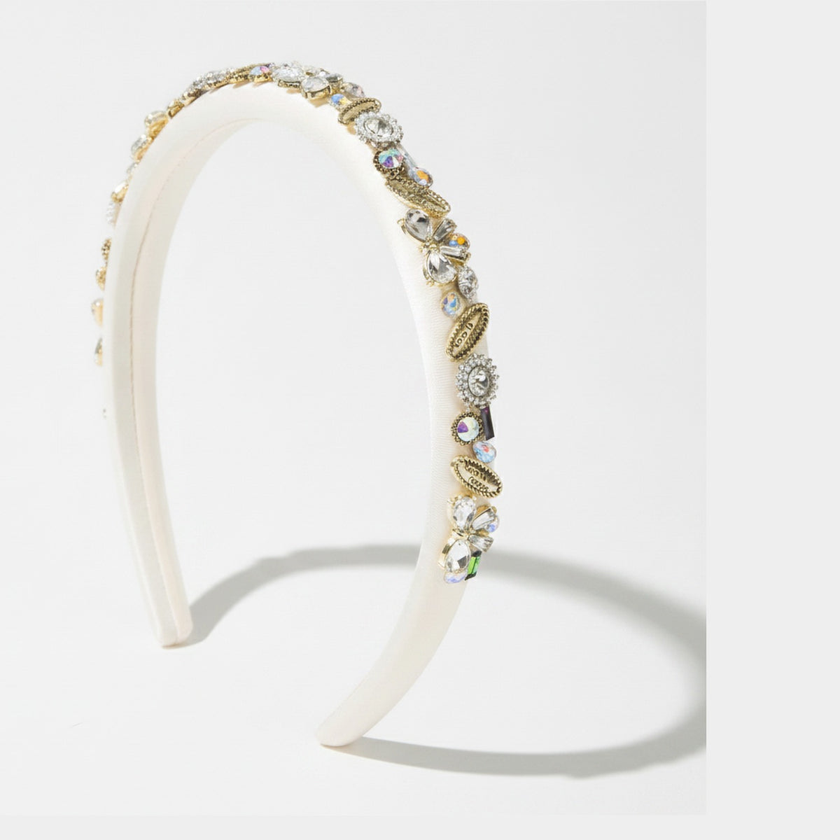 Padded Headband With Rhinestone Embellishments - White – hair accessories (view 1)
