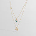 Layered Pearl Shell Charm Necklace - Gold & Teal