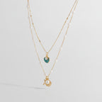 Layered Pearl Shell Charm Necklace - Gold & Teal