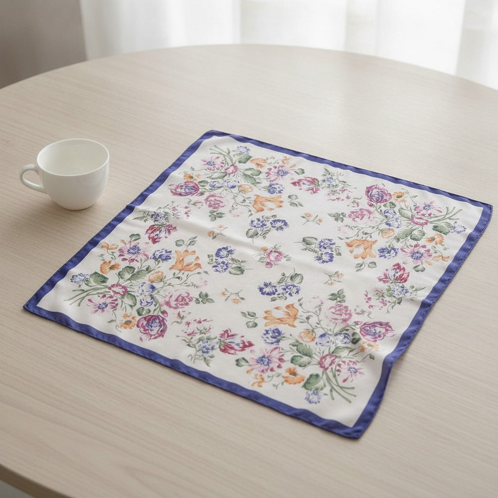 Vintage Floral Square Scarf - Purple Border Alt 2