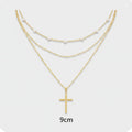 Layered Pearl Cross Necklace - Gold
