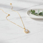 Oval Halo Crystal Pendant Necklace - Gold