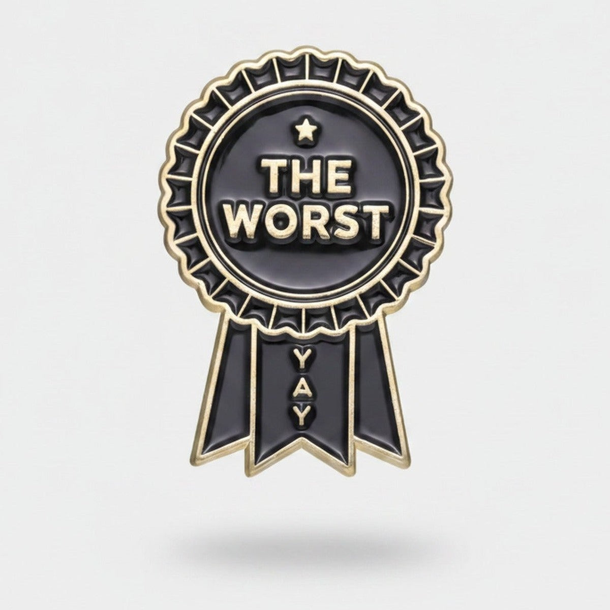 The Worst" Ribbon Enamel Pin - Black & Gold Ribbon – stationery (view 1)