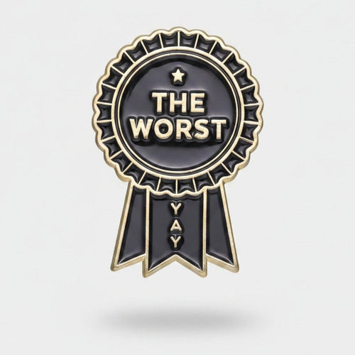 The Worst" Ribbon Enamel Pin - Black & Gold Ribbon – stationery (view 1)
