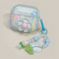 3D Flower AirPods Case with Beaded Charm - Blue Floral (for AirPods Pro 3)