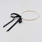 Pearl Beaded Bracelet with Black Ribbon Bow – jewelry (view 1)