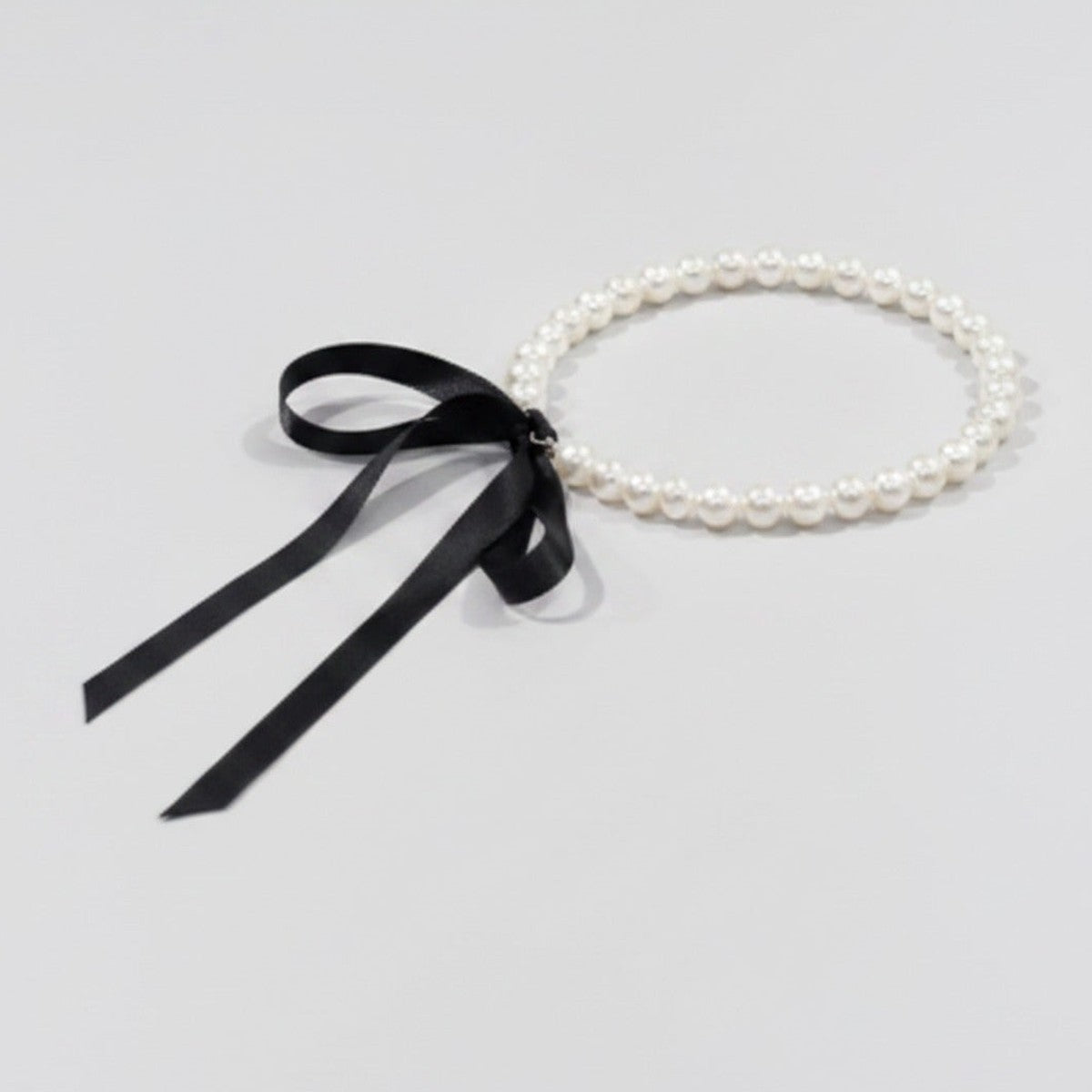 Pearl Beaded Bracelet with Black Ribbon Bow – jewelry (view 1)