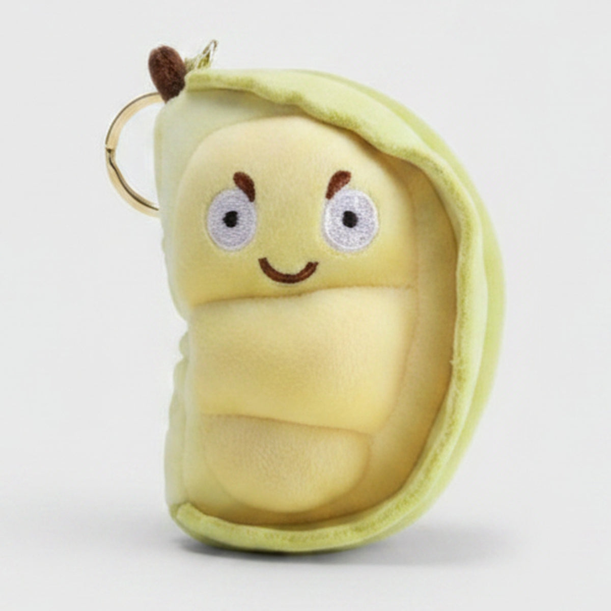 Happy Pea Pod Plush Keychain - Yellow