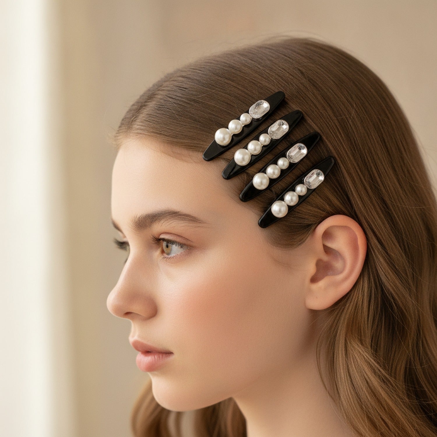 Pearl & Silver Hair Clip Set Pearl Silver