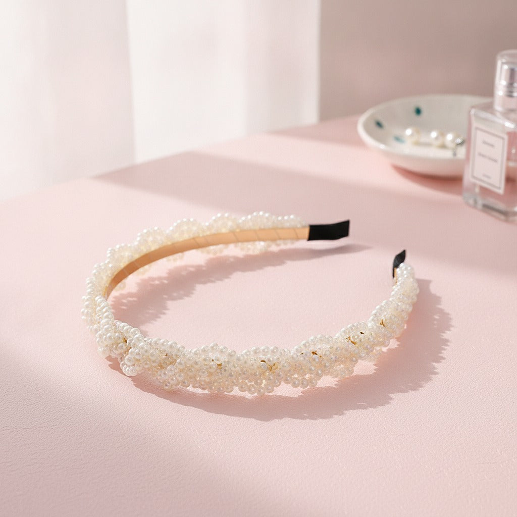 Beaded Padded Headband - Pearl