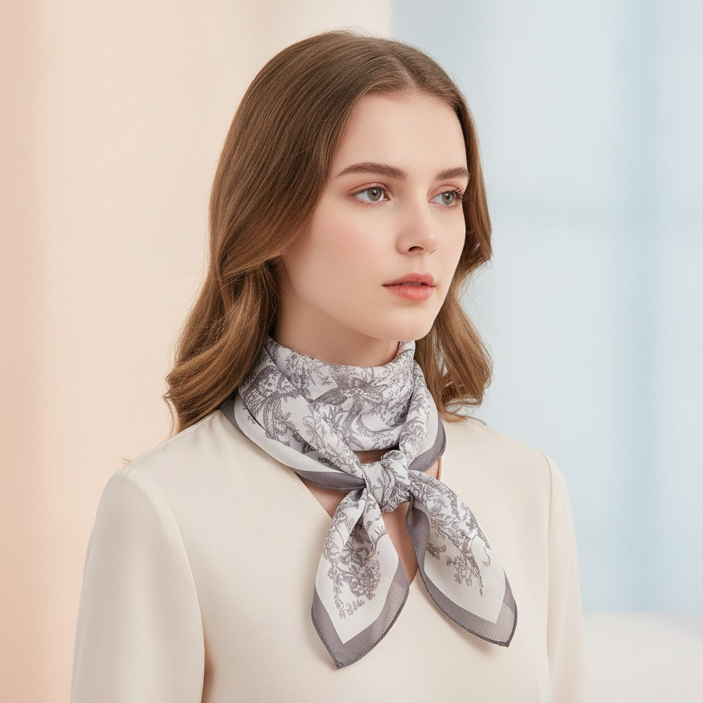 Enchanted Garden Sketch Scarf - Taupe & Cream