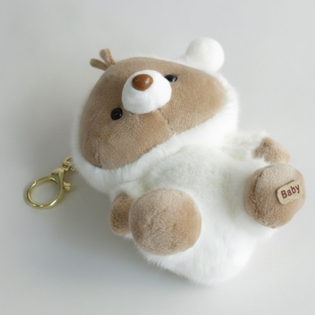 Cozy Bear Plush Keychain - Cream & White