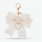 Ruffled Ribbon Bow Keychain - Cream