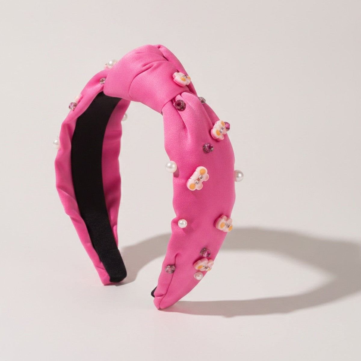 Padded Headband With Floral Beaded Charms - Magenta – hair accessories (view 1)