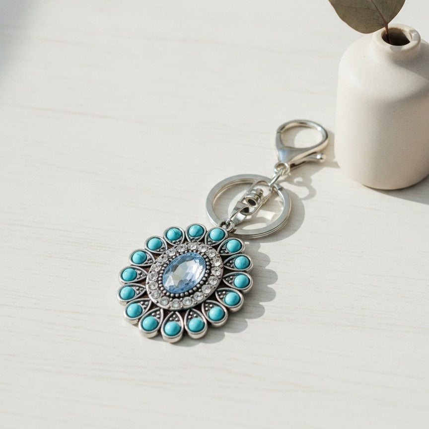 Turquoise Sunburst Charm Keychain - Type 1