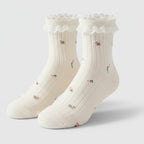 Milky White Ribbed Lace Crew Socks – apparel accessories (view 1)