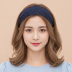 Embroidered Lace Padded Headband - Navy