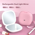 Portable LED makeup mirror, folding beauty mirror - Pink