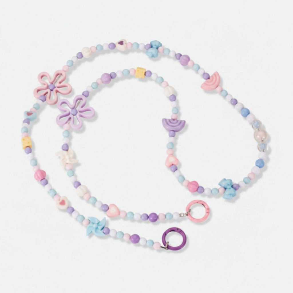 Beaded Flower Phone Charm Strap - Pink & Purple