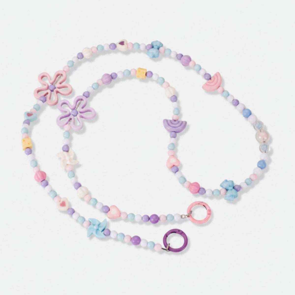 Beaded Flower Phone Charm Strap - Pink & Purple