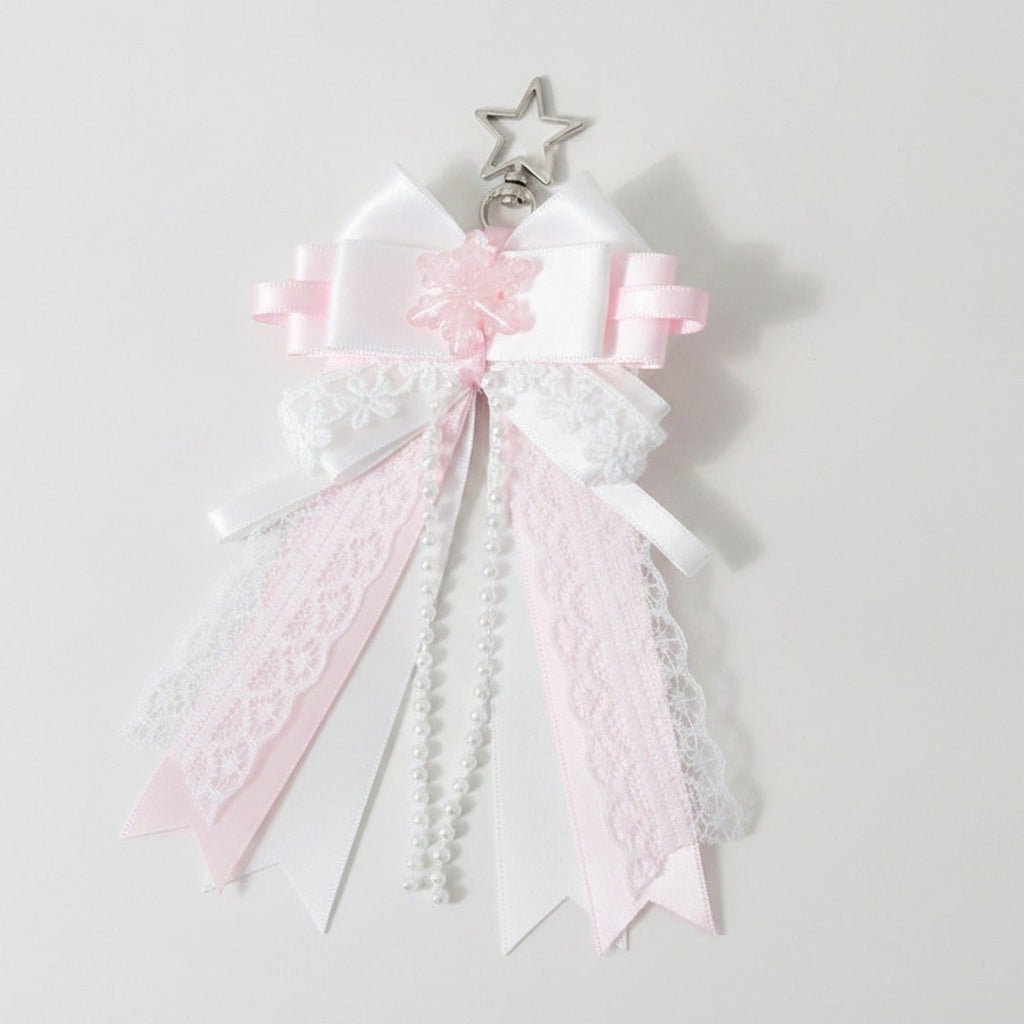 Snowflake Bow Bag Charm - Pink