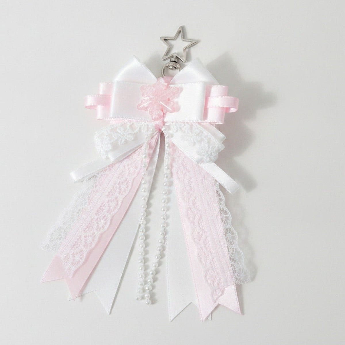 Snowflake Bow Bag Charm - Pink