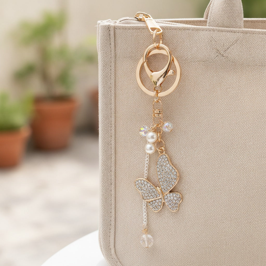 Sparkle Butterfly Charm Keychain - White