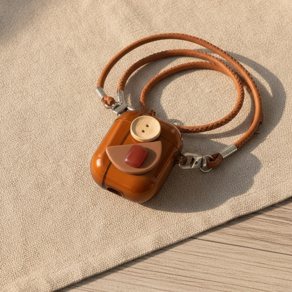 Button Detail Earbuds Case - Brown (for AirPods 3)