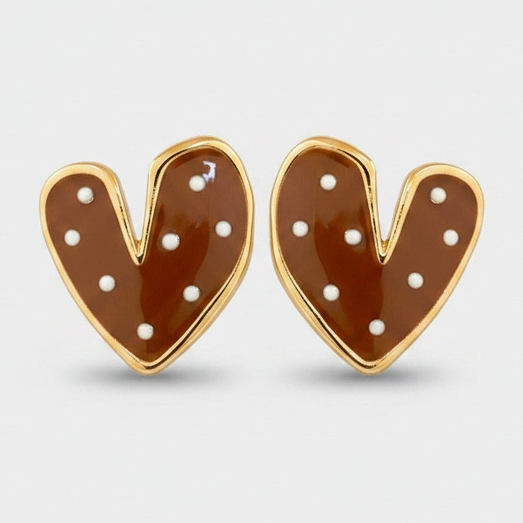 Chocolate Heart Polka Dot Stud Earrings – jewelry (view 1)