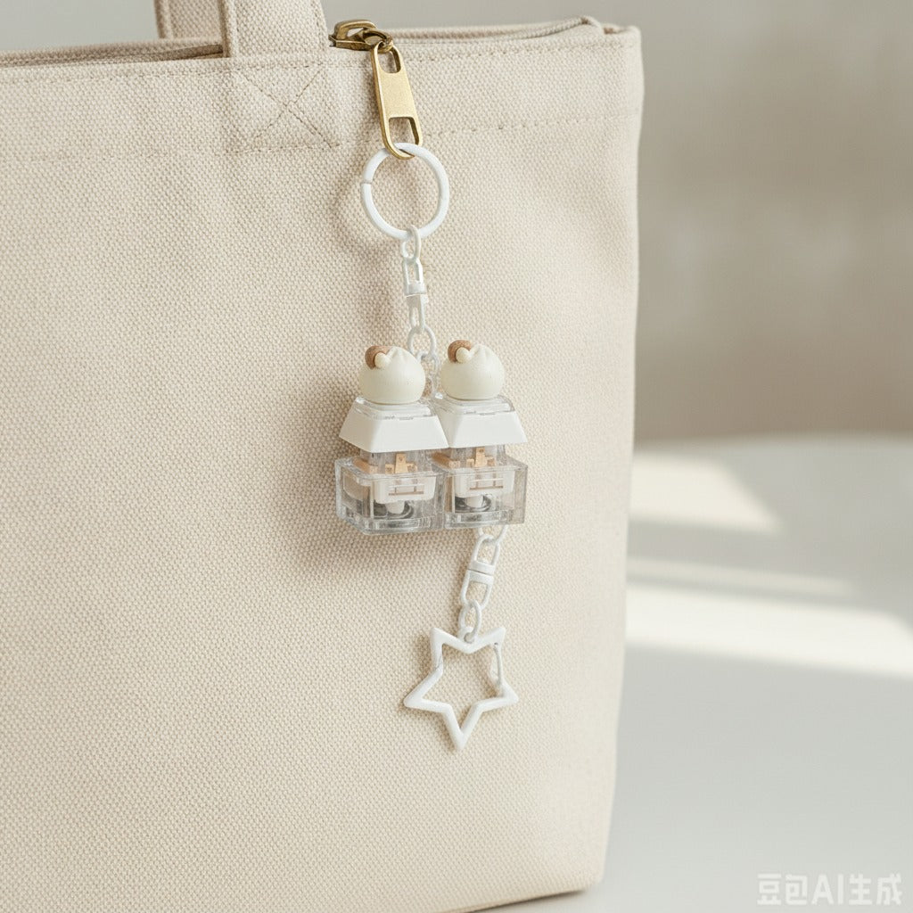 Dumpling Duo Keychain - Milky White