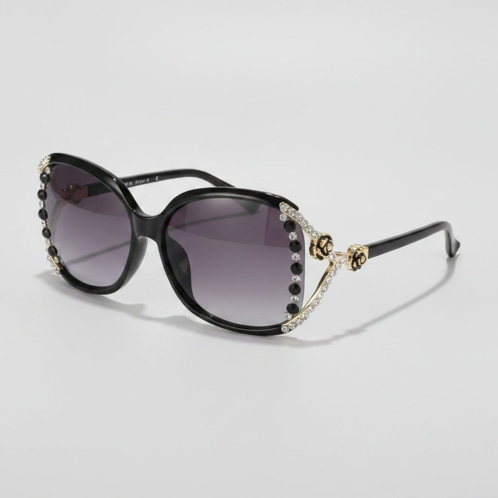 Rhinestone Oval Gradient Sunglasses - Black Frame – eyewear (view 1)