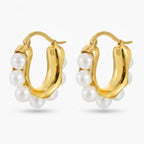 Pearl Bubble Huggie Hoop Earrings - Gold