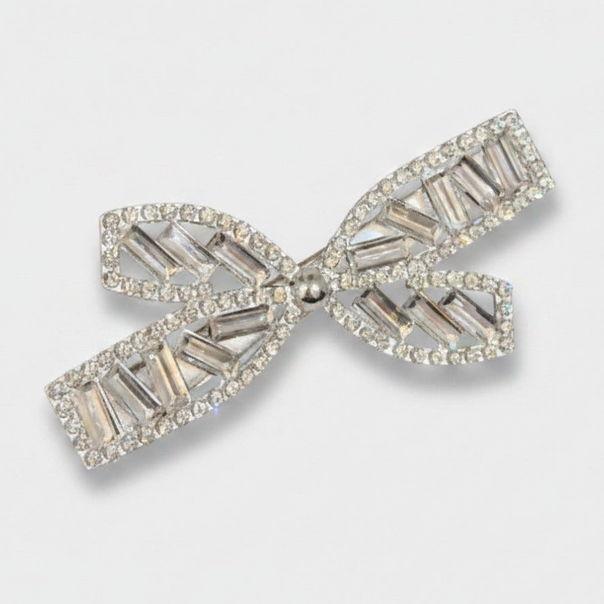 Rhinestone Bow Hair Clip Silver Crystal – hair accessories (view 1)
