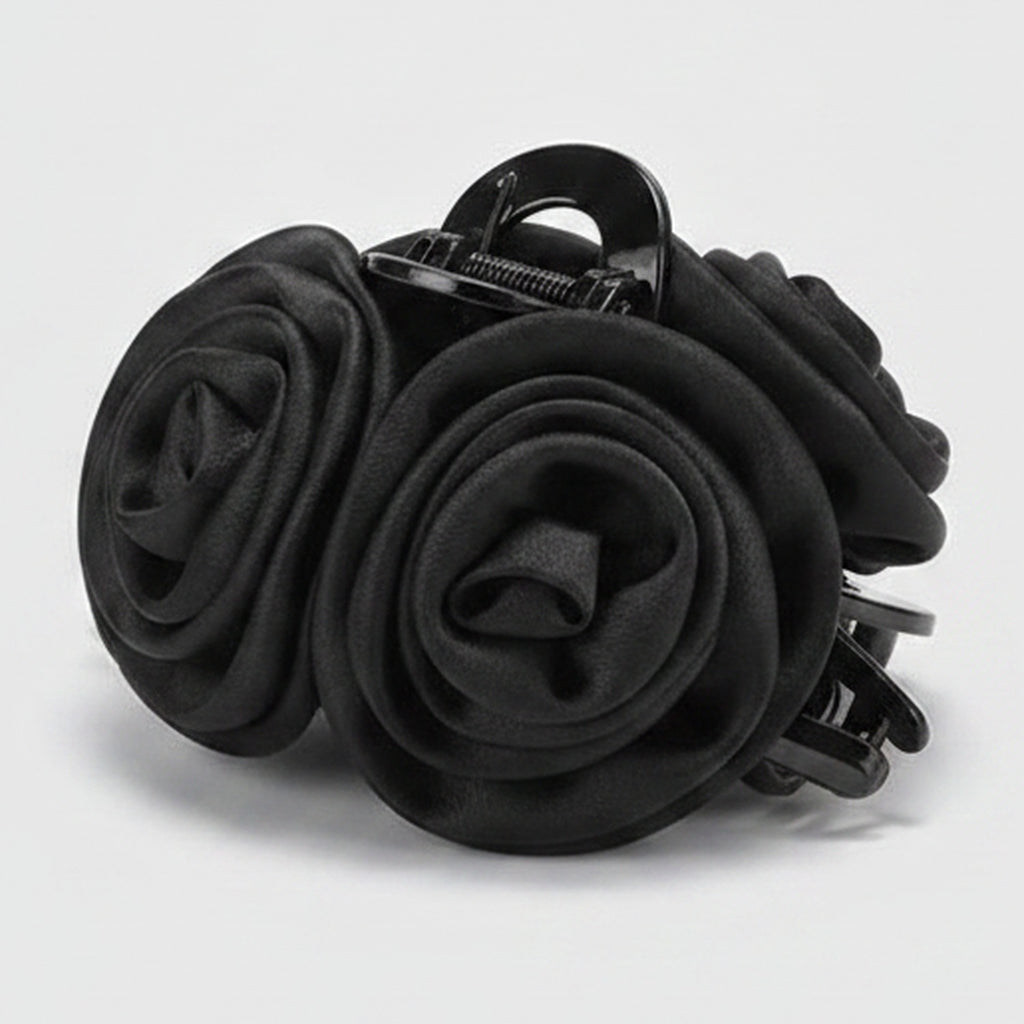Rose Silk Claw Hair Clip - Black