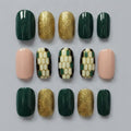 Press-On Nail Set, 12-Piece - Forest & Gold