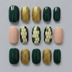 Press-On Nail Set, 12-Piece - Forest & Gold