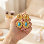 Gemstone Statement Drop Earrings Gold