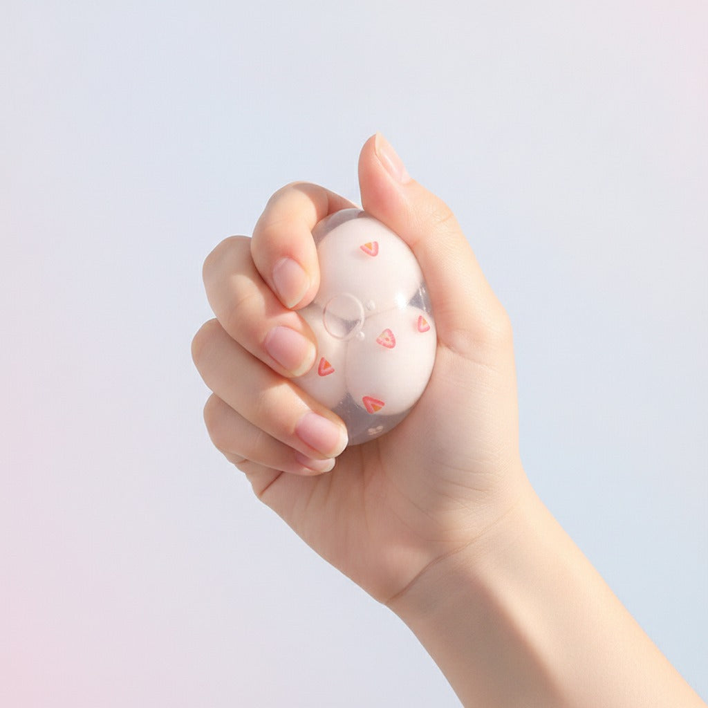 Squishy Pizza Ball Fidget Toy - Strawberry Blend - squeeze in hand