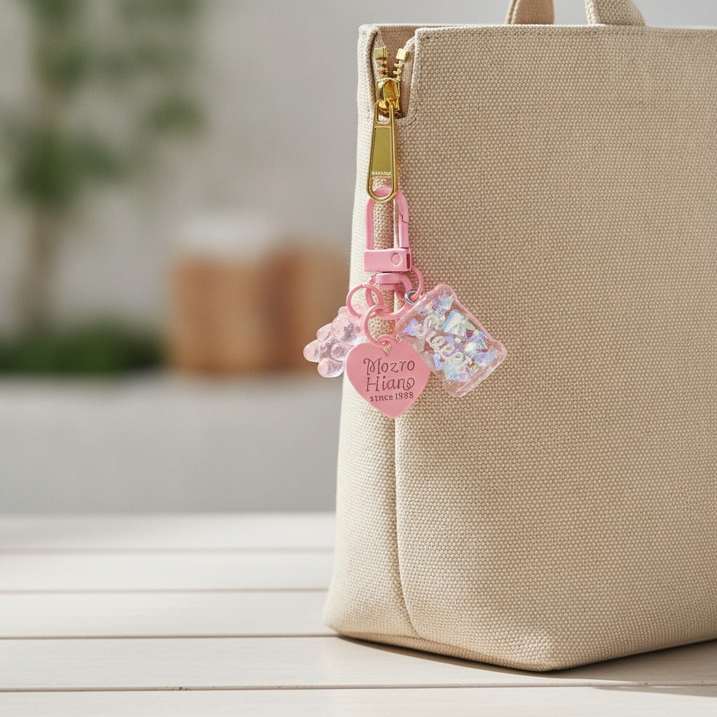 Candy Bear Heart Charm Keychain - Pink