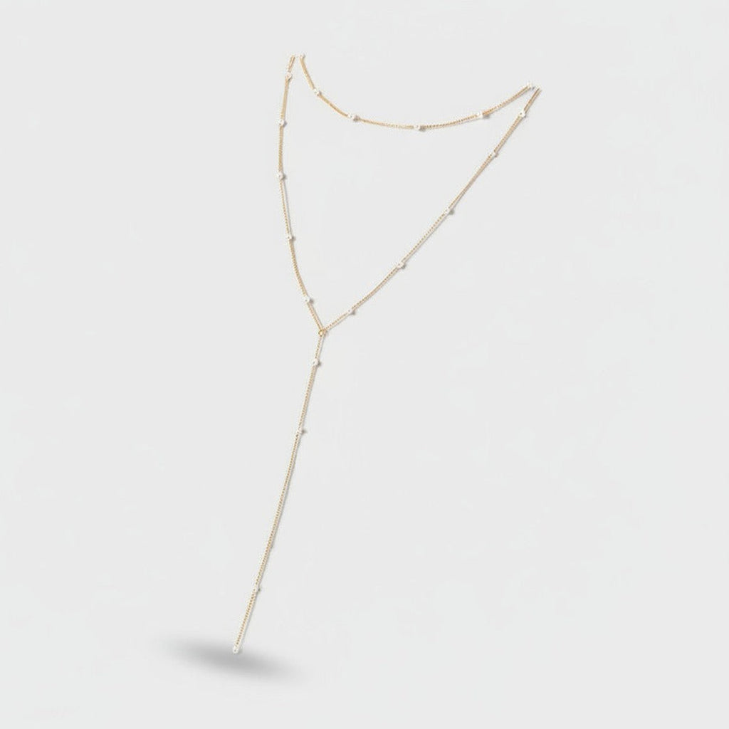 Delicate Layered Pearl Chain Necklace - Gold