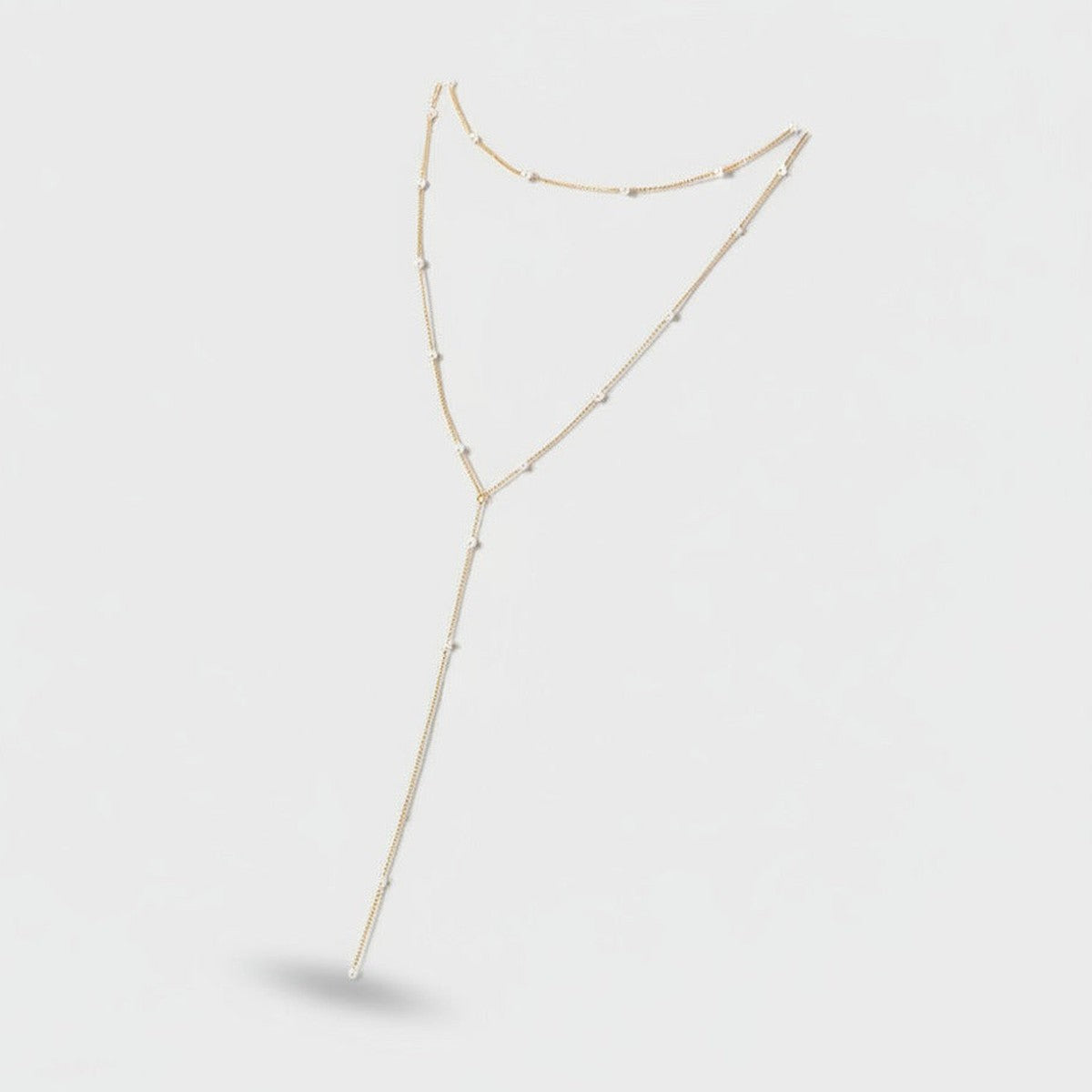 Delicate Layered Pearl Chain Necklace - Gold