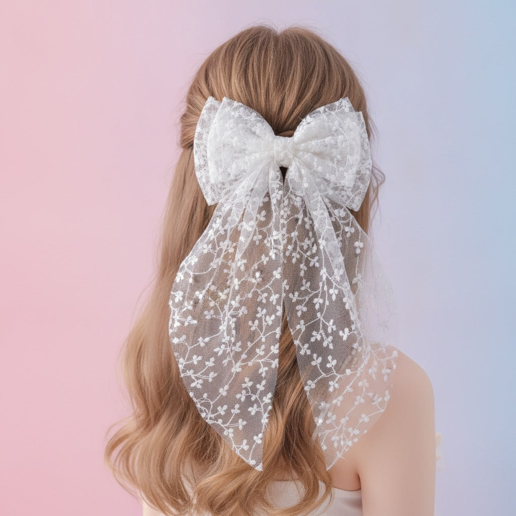 Oversized Bow Hair Claw - White