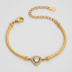Gold Heart Rhinestone Bangle Bracelet With Chain – jewelry (view 1)