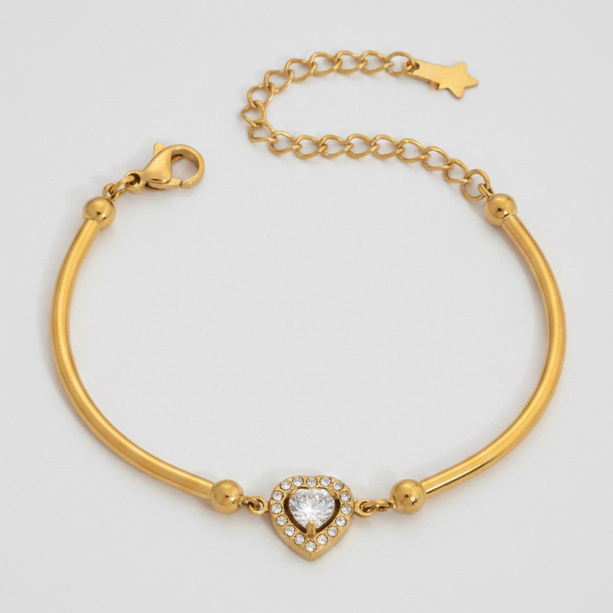 Gold Heart Rhinestone Bangle Bracelet With Chain – jewelry (view 1)