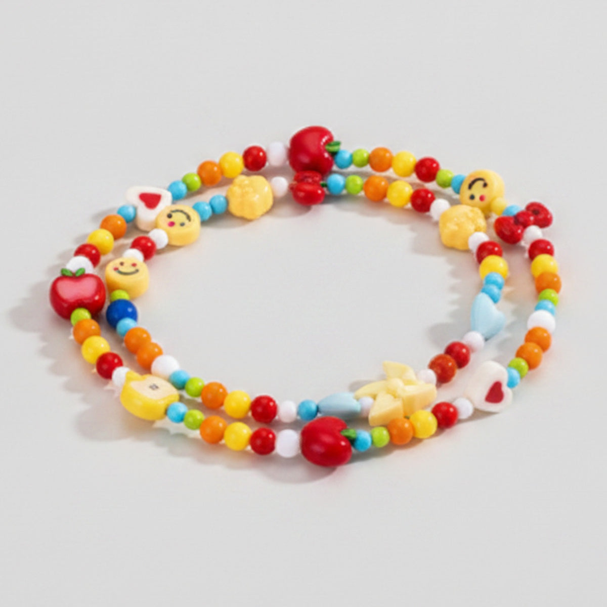 Beaded Phone Charm Strap - Pinwheel & Apple